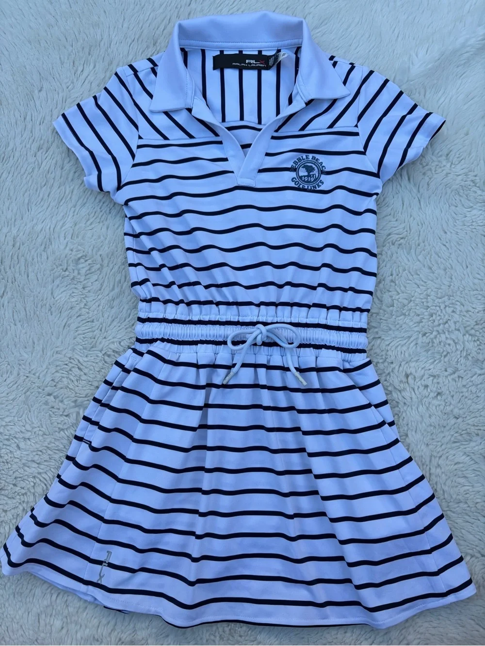 RLX Ralph Lauren Girls 5 Pebble Beach Golf Links 1919 Striped Stretch Polo Dress